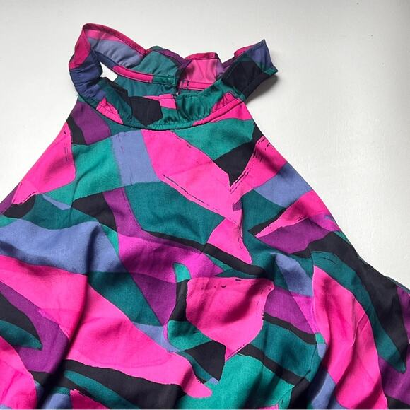 Nine West Women’s High Neck Floral Prism Elastic Waist Peplum Style Blouse Sz L - Picture 4 of 12